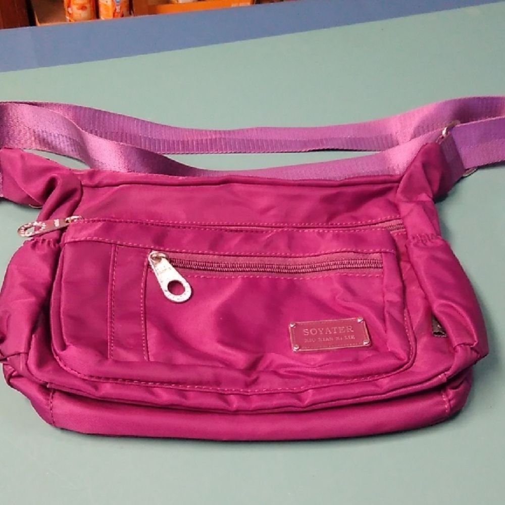 Nylon Purple Women's Crossbody Travel Five Zipper Pockets Bag